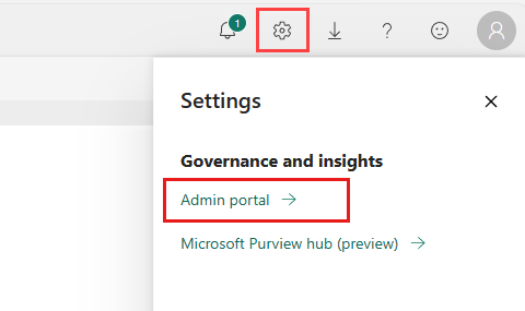 Screenshot showing Admin portal option on the Fabric settings menu.
