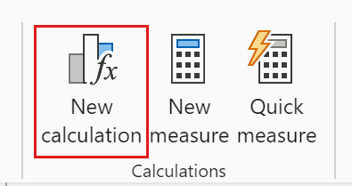 The new calculation button is shown on the Home tab of the ribbon in Power BI Desktop in the Calculations group.