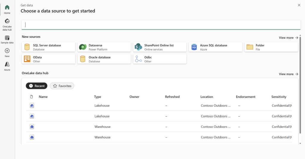 New Modern Get Data experience user interface for the Home tab inside of Data Pipelines