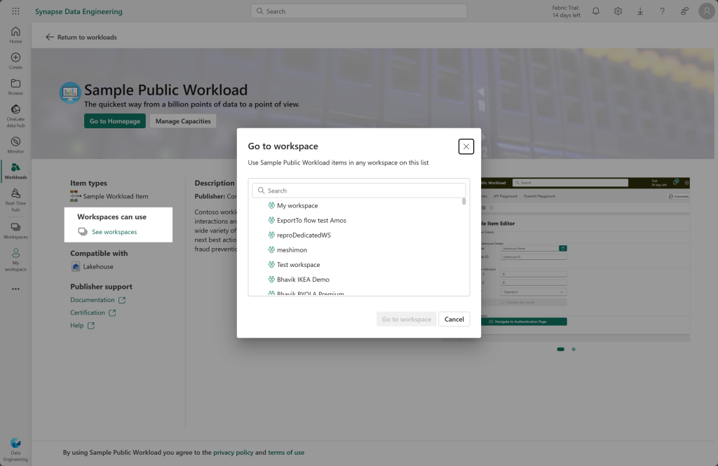 Workload hub activation screenshot