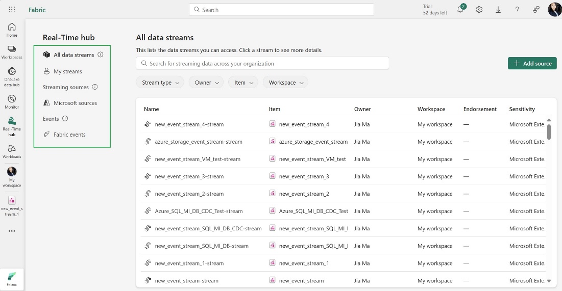 new left navigation for Real-Time hub