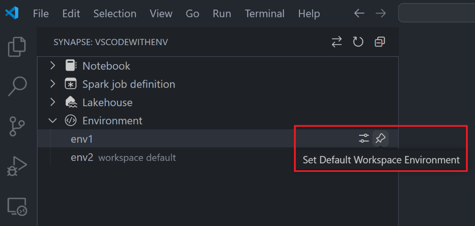 Screenshot showing change workspace default environment.