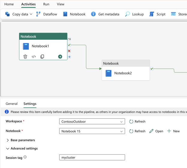 Screenshot of the new Spark job environment parameters inside of Fabric Data Pipelines