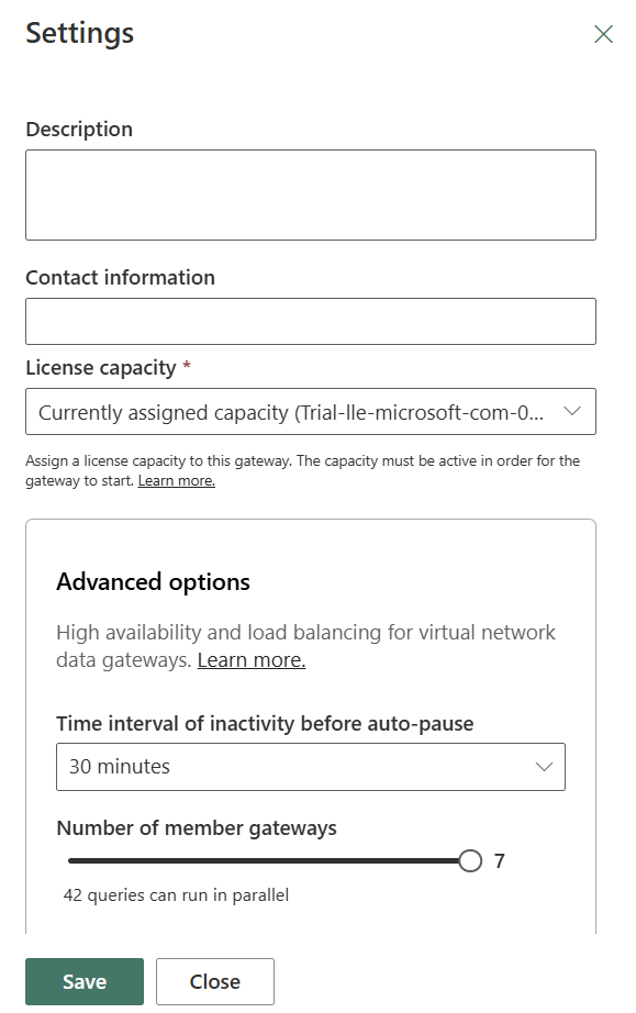 Screenshot of the settings page for the VNET gateway with number of member gateways up to 7